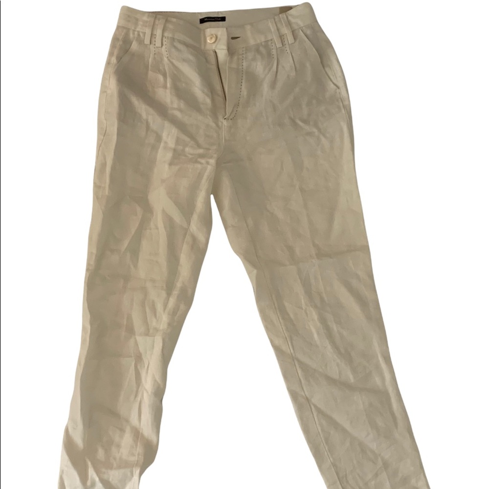 Cream linens pants with a yellow threading